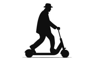 Man RIding a electric Scooter Silhouette, A push Scooter black Vector