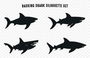 Basking Shark Silhouette Vector Bundle, Set of various Shark Silhouettes Clipart