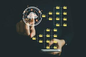 Document Management System DMS, Online document database management, Organization document Organized, automated processes to manage files, ERP enterprise efficient, business technology. photo