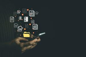 Document Management System, Online document database management, Organization document Organized, automated processes to manage files, ERP enterprise efficient, business technology. photo