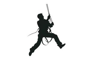 Rappelling Silhouette vector isolated on a white background, A male Rappeller Clipart