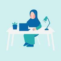 Hijab Woman Working On Desk vector