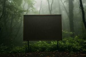 AI generated blank black color wood signboard in the forest generative by ai photo