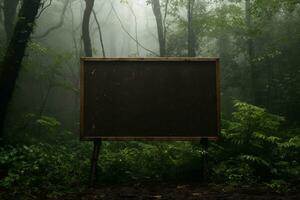 AI generated blank black color wood signboard in the forest generative by ai photo