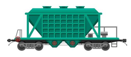 Hopper car isolated on white. Railway car the tank. Freight boxcar wagon. Flatcar part of cargo train for mass transit cement, grain and other bulk cargo. Flat vector illustration
