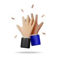 3d High Five Hands Isolated. Render Hand Greeting Symbol. Human Fist in Goodwill Gesture. Emoji Icon. Open Palm Hand. Colleagues or Friends. 3d Cartoon Character Sign. Vector Illustration