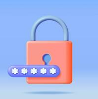 3D Password Field with Padlock Isolated. Render Hidden Password Symbol in Pad Lock. Computer Data Protection, Security and Confidentiality. Safety, Login Encryption and Privacy. Vector Illustration