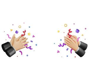 3D Human Hands Clapping Isolated on White. Render Cartoon Applaud Hands Banner. Rubbing or Clapping Gesture Icon. Gesturing, Congratulation, Appreciation or Excitement. Vector Illustration