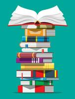 pila de libros. leyendo educación, libro electronico, literatura, enciclopedia. vector ilustración en plano estilo
