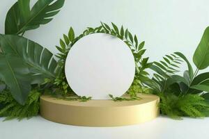 AI generated Premium podium for Presentation of the product with leaves. Pro Photo