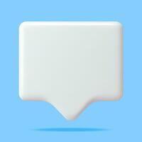 3D White Blank Speech Bubble Isolated. Rendering Chat Balloon Pin. Notification Shape Mockup. Communication, Web, Social Network Media, App Button. Realistic Vector Illustration