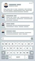 Mobile Messaging App Page with Keyboard. Instant Messaging Screen. Flat User Interface Application. Messaging SMS App for Smartphone, Social Media Network. Vector Illustration