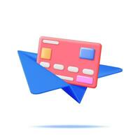 3D Bank Card in Paper Plane Isolated. Render Credit Card with Chip in Paper Aeroplan. Business Finance, Send Receive Money Online, Financial Transactions, Transfer and Exchange. Vector Illustration