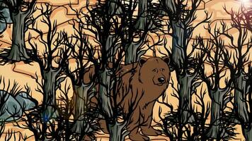 triste orso tra asciutto alberi con sete video