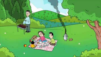 famiglia picnic nel verde foresta primavera vacanza video