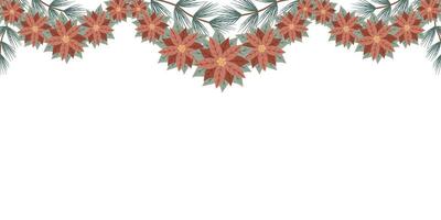 Christmas background with Poinsettia garland and copy space for text. Floral winter decoration vector