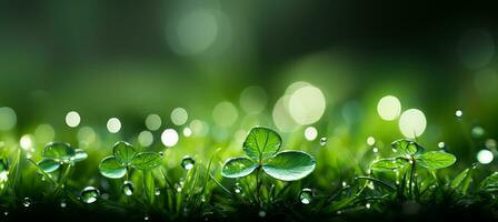 AI generated Beautifully bokeh blurred natural green grass background with refreshing water droplets photo