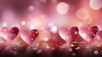 AI generated Abstract pink bokeh background with mini heart symbols and light circles for poster design photo