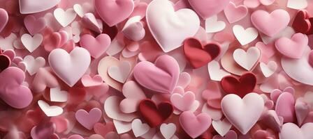 AI generated Romantic and festive valentine s day pink hearts background for celebrations and decorations photo