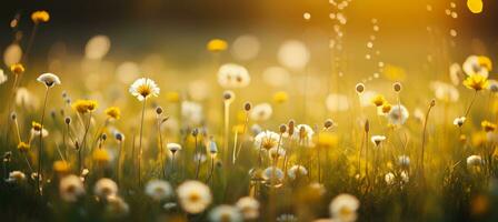 AI generated Magical bokeh nature background with morning sun on summer sky, symbolizing love, faith, and hope. photo