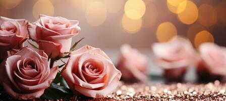 AI generated Contrasting rose bokeh background with narrative effect, ample text space for creative design photo