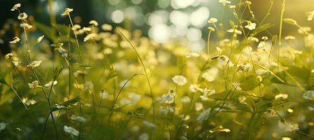 AI generated Glorious morning sun on summer sky with mesmerizing magic blur bokeh nature background photo