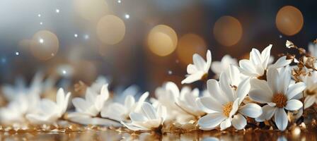 AI generated Contrasting daisies on bokeh background with captivating narrative effect and text space photo