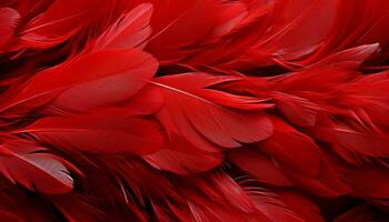 ai generado vibrante rojo plumas textura antecedentes con Exquisito detalle digital Arte de majestuoso pájaro plumaje foto