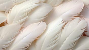 AI generated Detailed white feathers texture background with exquisite digital art of large bird feathers photo