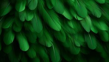 AI generated Intricate green feathers texture background  detailed digital art of large bird feathers photo