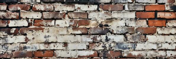 AI generated Aged white painted old brick wall with textured surface, perfect for background or texture design photo