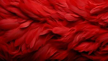 ai generado vibrante rojo plumas textura antecedentes con detallado digital Arte de majestuoso pájaro plumas foto