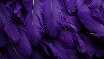 ai generado vibrante púrpura plumas textura antecedentes detallado digital Arte de majestuoso grande pájaro plumas foto
