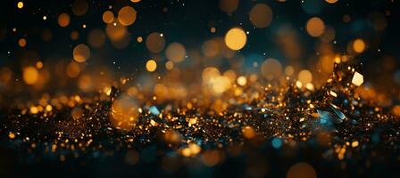 AI generated Ethereal yellow glow particle abstract bokeh background with mesmerizing illuminating particles photo