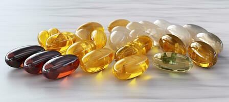 AI generated Pregnant woman holding various supplements and vitamins in white bottle   top view closeup photo