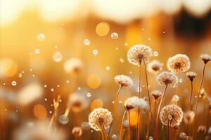 AI generated Serene summer sky with magical bokeh nature background in vibrant green and sunny yellow hues photo