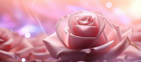AI generated Romantic rose bokeh background with captivating narrative and artistic blur for text placement photo