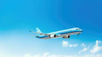 AI generated sky blue airplane backgtound photo