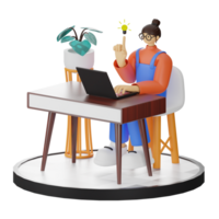 A Teenage Girl's Journey in 3D Illustration at the Computer Desk Free PNG