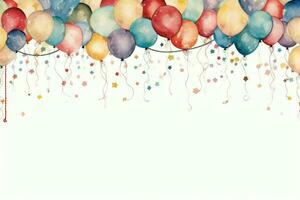 ai generado cumpleaños frontera con globos en un blanco fondo, romántico antecedentes , ai generado foto