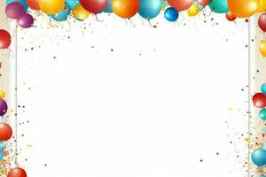 AI generated Birthday border with balloons on a white background, romantic background , Ai generated photo