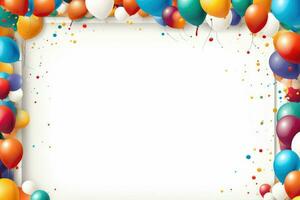 AI generated Birthday border with balloons on a white background, romantic background , Ai generated photo