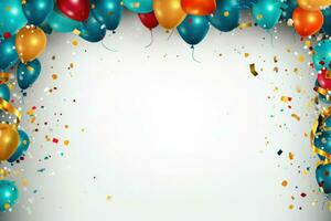 AI generated Birthday border with balloons on a white background, romantic background , Ai generated photo