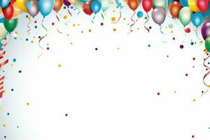 AI generated Birthday border with balloons on a white background, romantic background , Ai generated photo