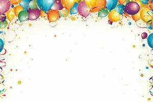 AI generated Birthday border with balloons on a white background, romantic background , Ai generated photo