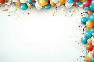 AI generated Birthday border with balloons on a white background, romantic background , Ai generated photo