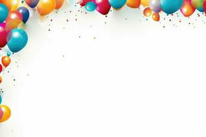 AI generated Birthday border with balloons on a white background, romantic background , Ai generated photo