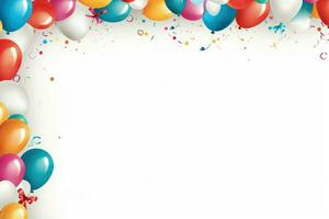 AI generated Birthday border with balloons on a white background, romantic background , Ai generated photo