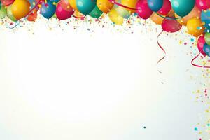 AI generated Birthday border with balloons on a white background, romantic background , Ai generated photo