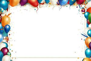 AI generated Birthday border with balloons on a white background, romantic background , Ai generated photo